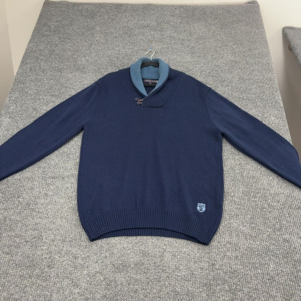 Giorgio Di Mare Sweater Mens XXL Blue Wool Blend Shawl Neck Elbow Patch Yachting